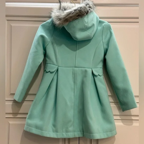 Cat & Jack Girls Heavy Pea Coat Removable Fur Trim Mint Green Size 7/8 - Picture 5 of 11